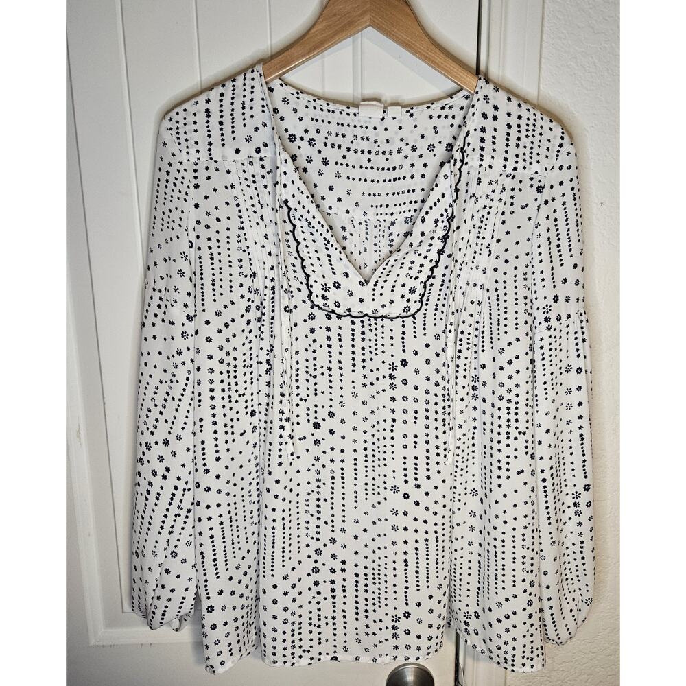 Gap LS Pintuck Top Blue Floral Print